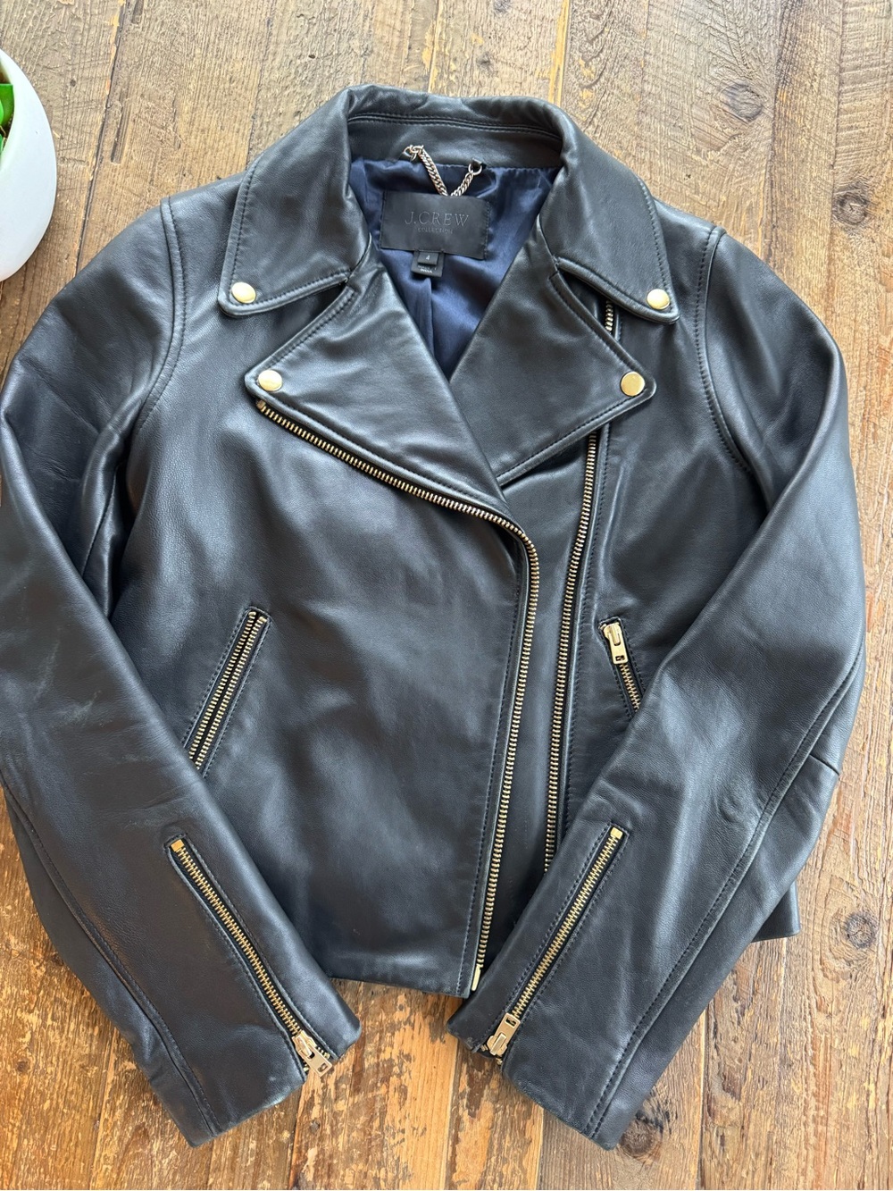 J.Crew Collection black leather moto jack with gold hardware SUPER RARE